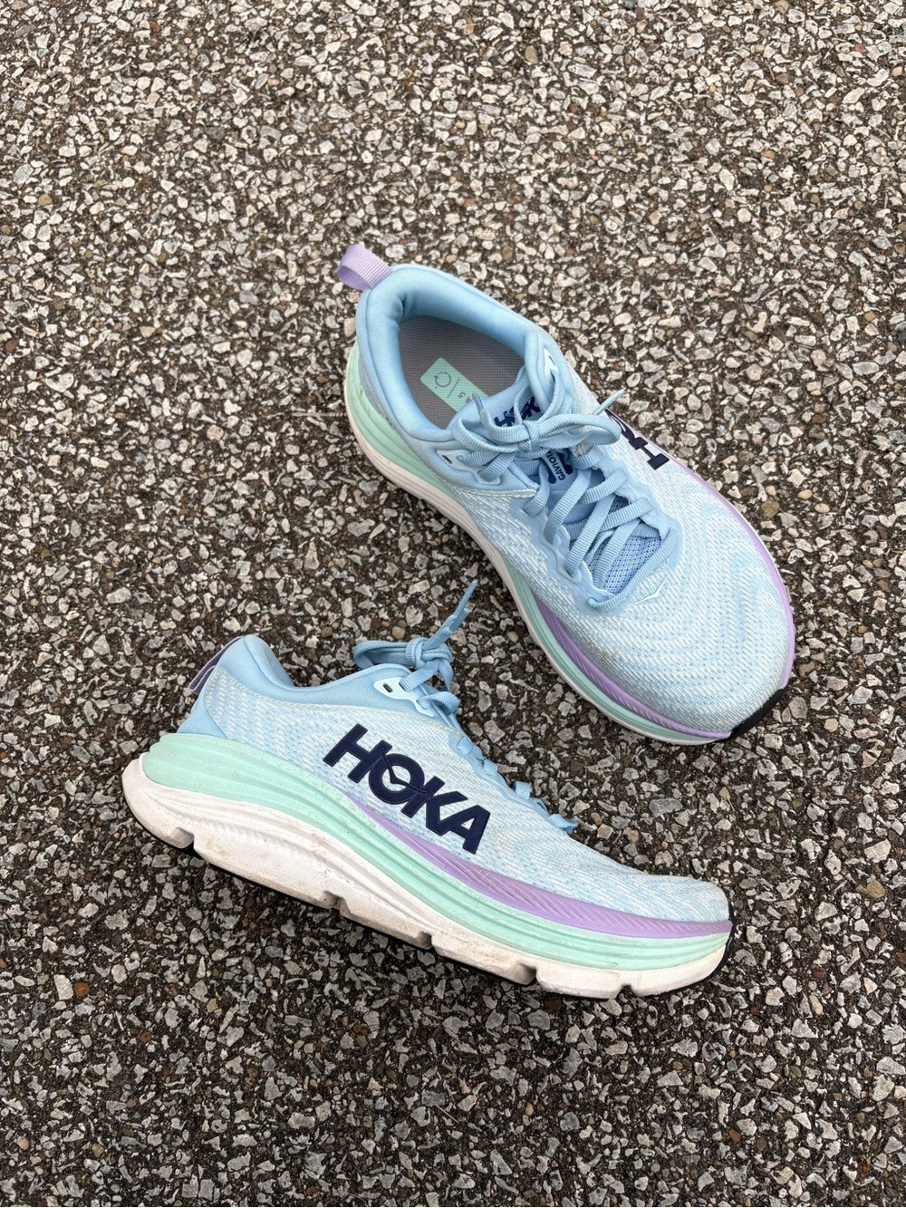 Hoka Women's Pastel Blue Running Shoes with Mint & Lilac Accents size 6.5